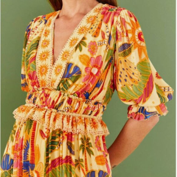 NEW WITH TAGS FARM Rio Yellow Rio Tapestry Maxi Dress - Picture 2 of 9